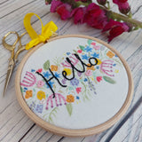 Hello - floral hoop art