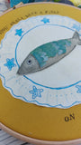 A Little Fishy hoop art - 8" textile art