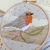 Embroidered Robin hoop art