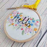 Hello - floral hoop art