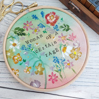 Woman of a certain rage 5" hoop art.