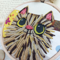 Woolly cat art -patchwork  fabric wall decor in autumn tones