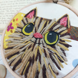 Woolly cat art -patchwork  fabric wall decor in autumn tones