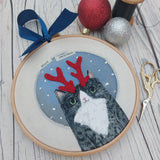 Meowy Christmas- colourful Christmas Cat hoop art - Christmas Decor