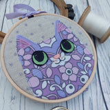 Lilac cat - vintage fabric cat art