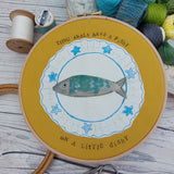 A Little Fishy hoop art - 8" textile art