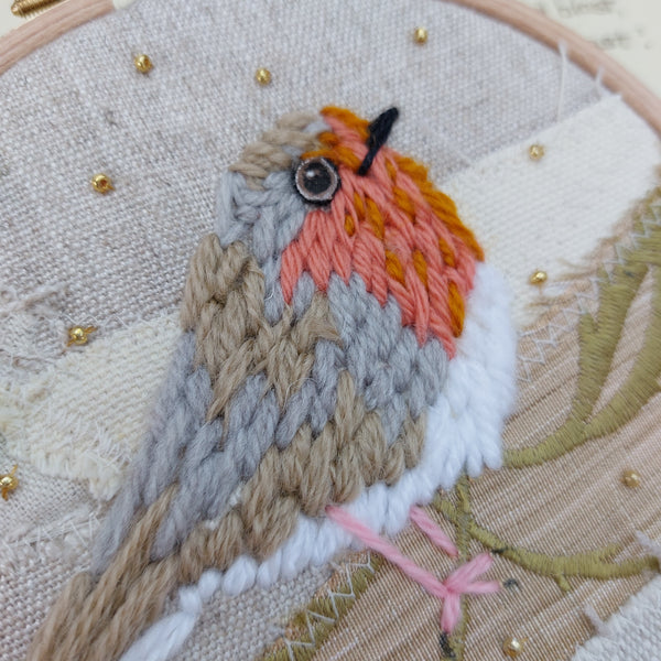 Embroidered Robin hoop art
