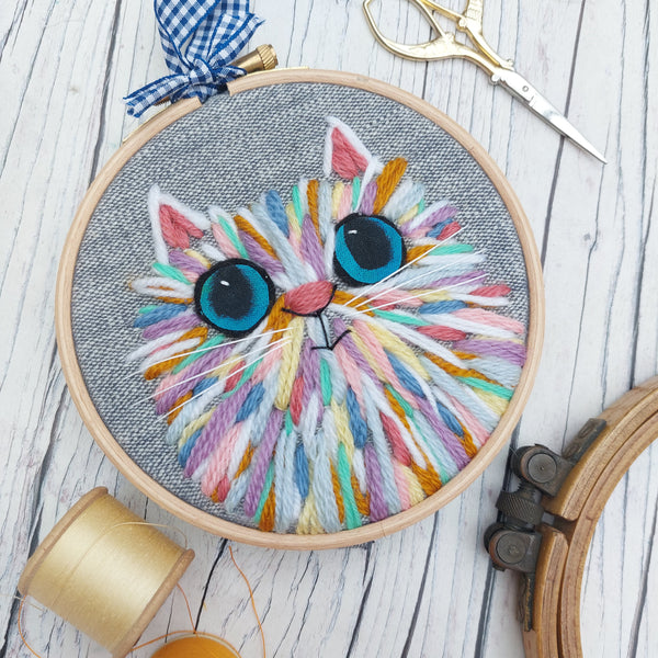 Rainbow cat art - textile cat wall decor
