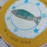 A Little Fishy hoop art - 8" textile art