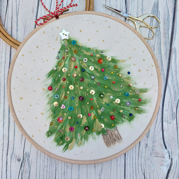 Christmas tree hoop art