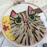 Woolly cat art -patchwork  fabric wall decor in autumn tones