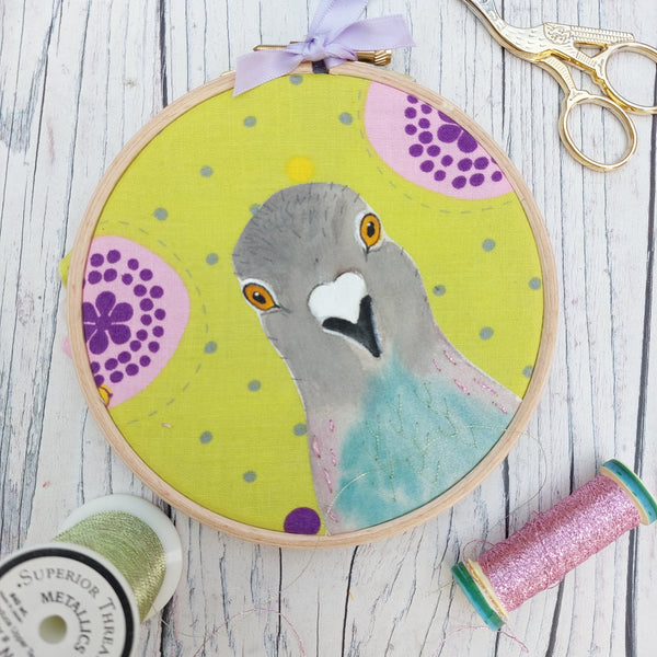 Curious Pigeon textile art