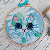 Pom pom Cat - blue cat hoop art