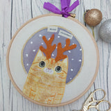 Meowy Christmas- colourful Christmas Cat hoop art - Christmas Decor