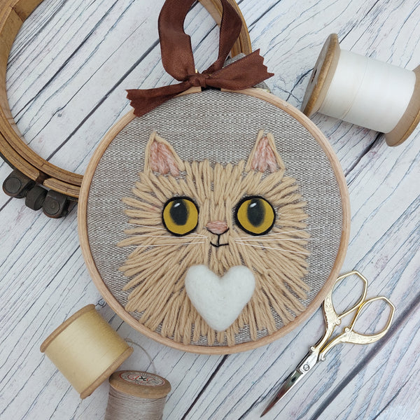 Woolly cat art - textile cat wall decor
