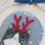 Meowy Christmas- colourful Christmas Cat hoop art - Christmas Decor