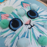 Pom pom Cat - blue cat hoop art