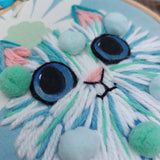 Pom pom Cat - blue cat hoop art
