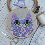 Lilac cat - vintage fabric cat art