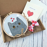 Grey cat Hoop art - Love heart Cat Bow Tie