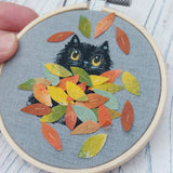 Autumn Cat Hoop. Fluffy Black Cat art