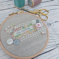 Stop Scrolling hoop art - vintage fabric 4” hoop art