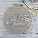 Stop Scrolling hoop art - vintage fabric 4” hoop art