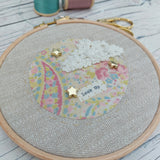 ‘Look Up’ hoop art, pretty vintage fabric 5” hoop art