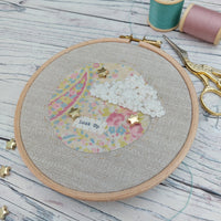 ‘Look Up’ hoop art, pretty vintage fabric 5” hoop art