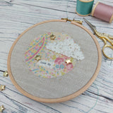 ‘Look Up’ hoop art, pretty vintage fabric 5” hoop art