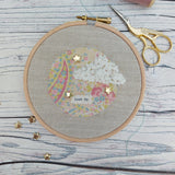 ‘Look Up’ hoop art, pretty vintage fabric 5” hoop art