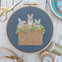 Cute Bunny Hoop Art. Bunnies in a Basket Textile Art. Easter Gift