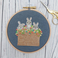 Cute Bunny Hoop Art. Bunnies in a Basket Textile Art. Easter Gift