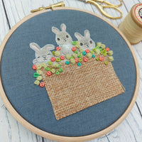 Cute Bunny Hoop Art. Bunnies in a Basket Textile Art. Easter Gift